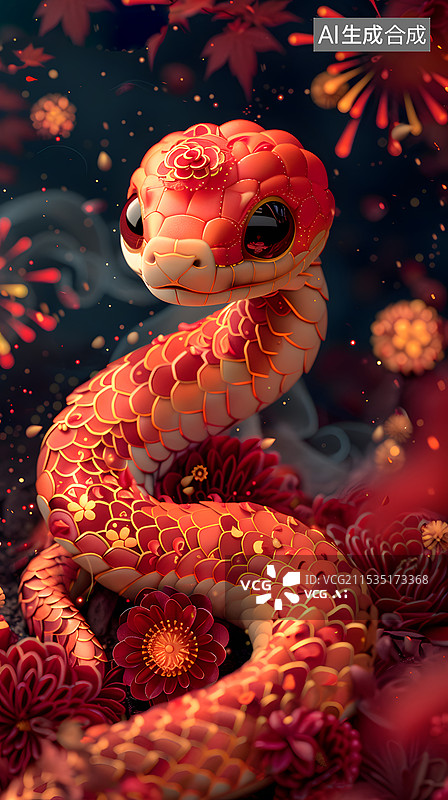 【AI数字艺术】蛇年春节图片，蛇图片素材