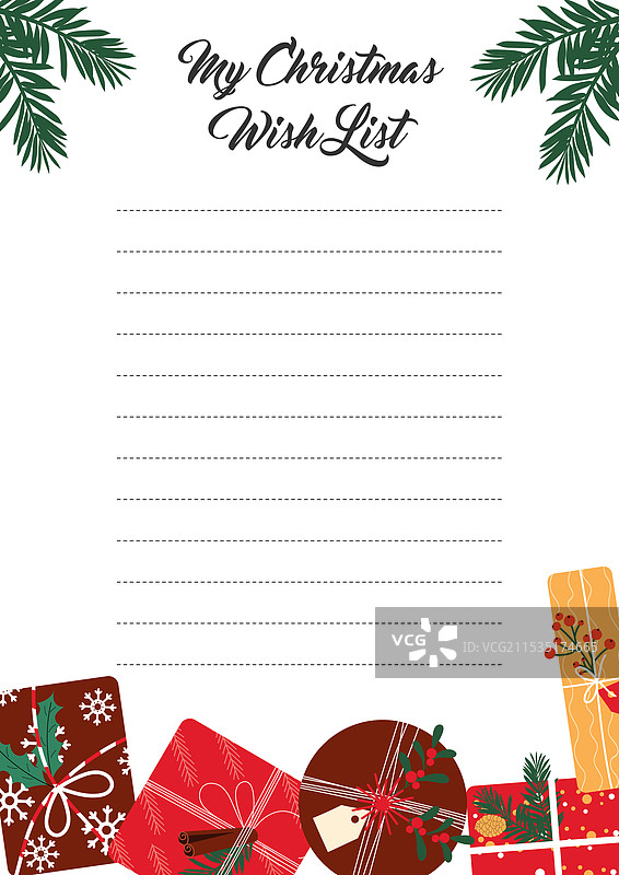 白色背景上的圣诞老人愿望清单模板图片素材