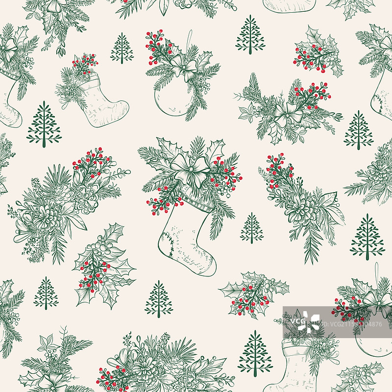 复古风格的圣诞节无缝图案图片素材