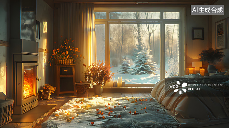 【AI数字艺术】阳光下暖洋洋的房间暖气供暖图片素材