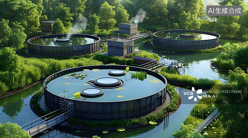【AI数字艺术】污水处理工厂环保科技水资源图片素材