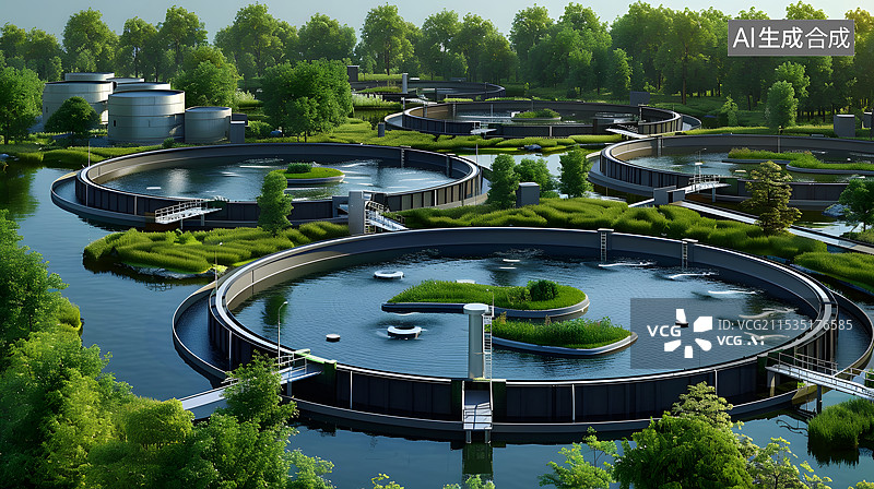 【AI数字艺术】污水处理工厂环保科技水资源图片素材