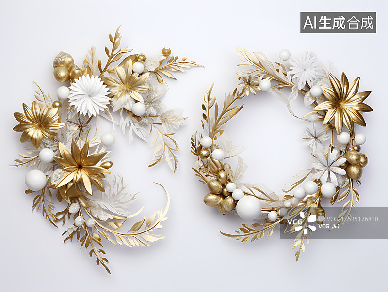 【AI数字艺术】金色与白色圣诞花环图片素材