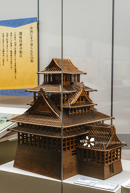 霓虹国，日本本州，中国地区，松江城天守阁，山阴地区惟一天守阁，日本第二大原始天守，江户时代，沙盘模型图片素材