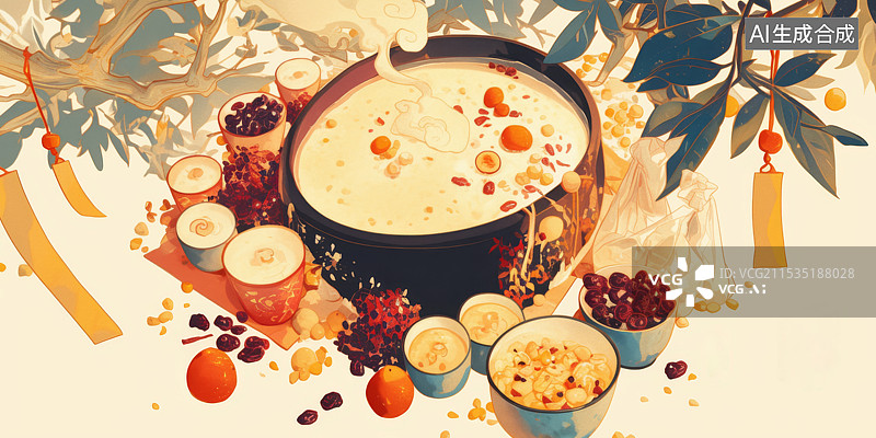 【AI数字艺术】中国美食火锅手绘插画图片素材