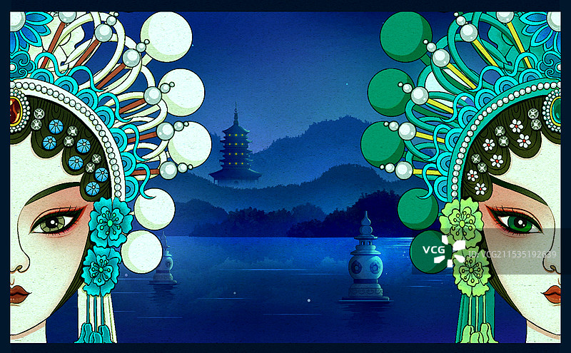 戏曲白蛇传白蛇青蛇国风插画图片素材