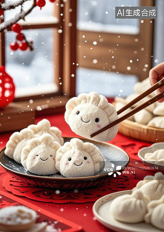 【AI数字艺术】冬至饺子毛绒可爱雪花红包新年喜庆氛围感图片素材