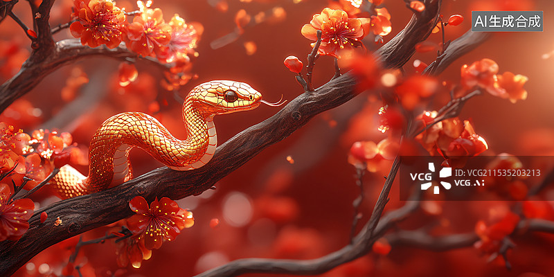 【AI数字艺术】国风金蛇，蛇年2025年背景，金蛇送福图片素材