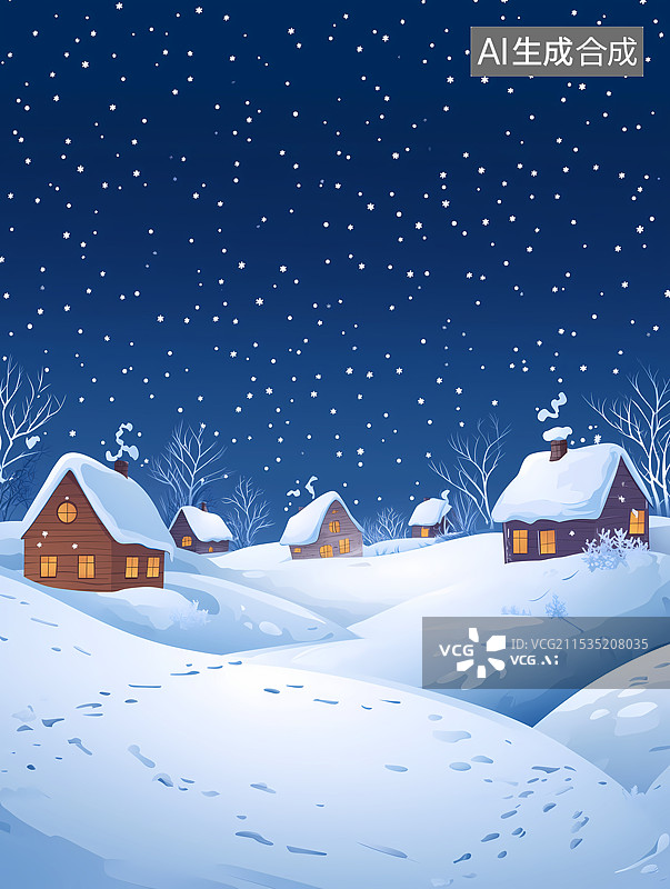 【AI数字艺术】雪山木屋卡通插画图片素材