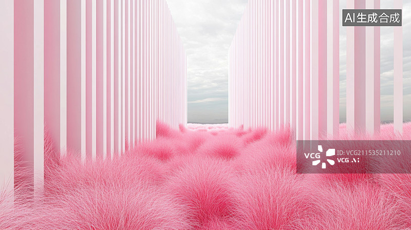 【AI数字艺术】3D渲染粉色草地唯美场景图片素材