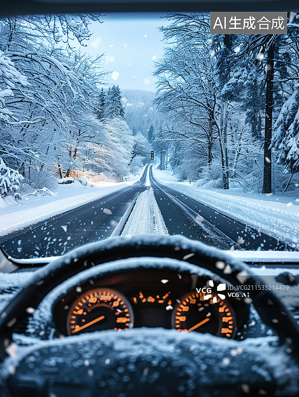 【AI数字艺术】坐车视角看外面的雪地图片素材