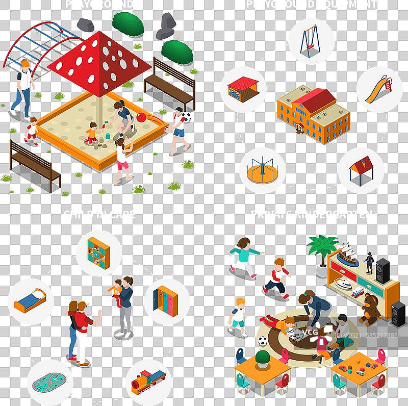 幼儿园游乐场等距概念图片素材