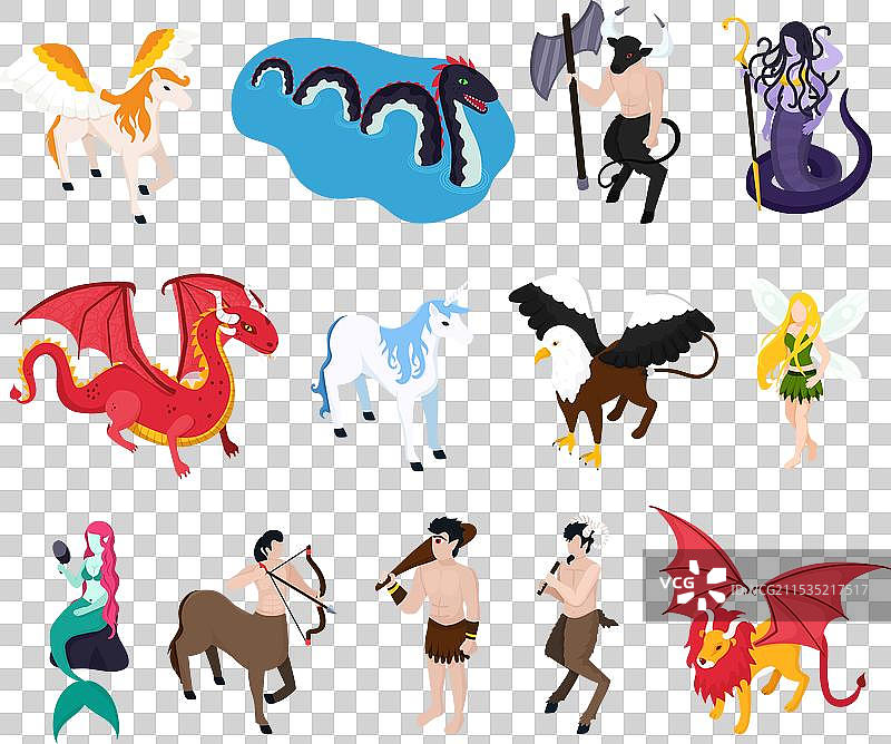 神话生物等距图标图片素材