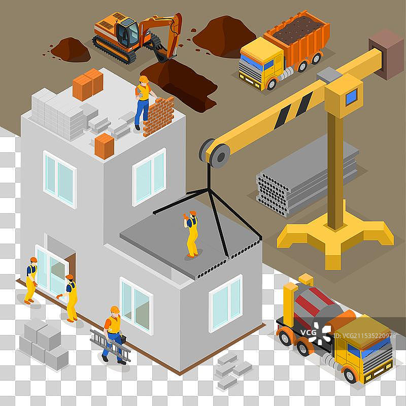 带有人物的等轴测建筑构图图片素材