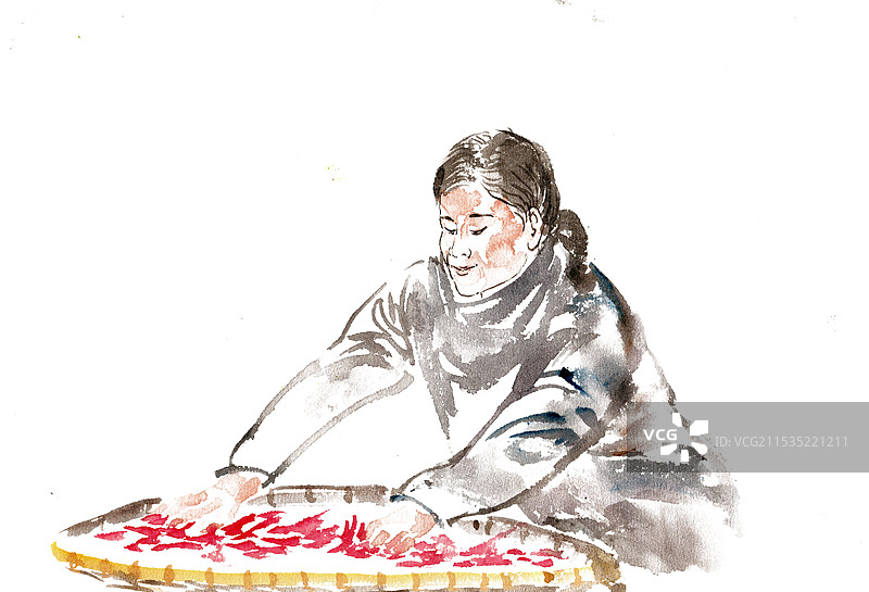 晾晒辣椒的女子图片素材