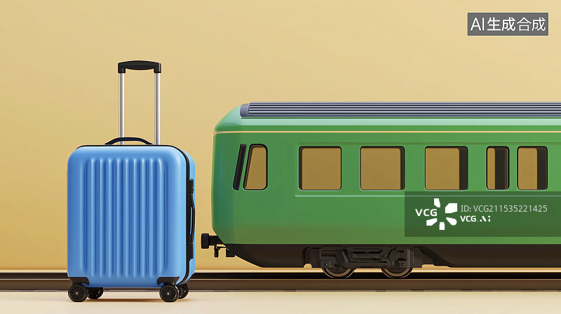 【AI数字艺术】3D列车与行李箱图片素材