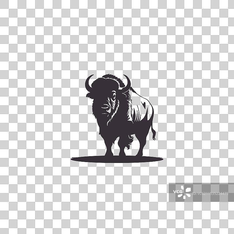 优雅的白色野牛轮廓，简单的平面色彩图片素材