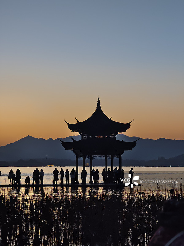 西湖日落图片素材