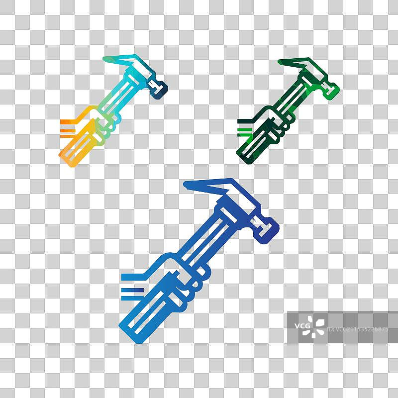 五彩缤纷的手和锤子图标，用于建筑行业图片素材