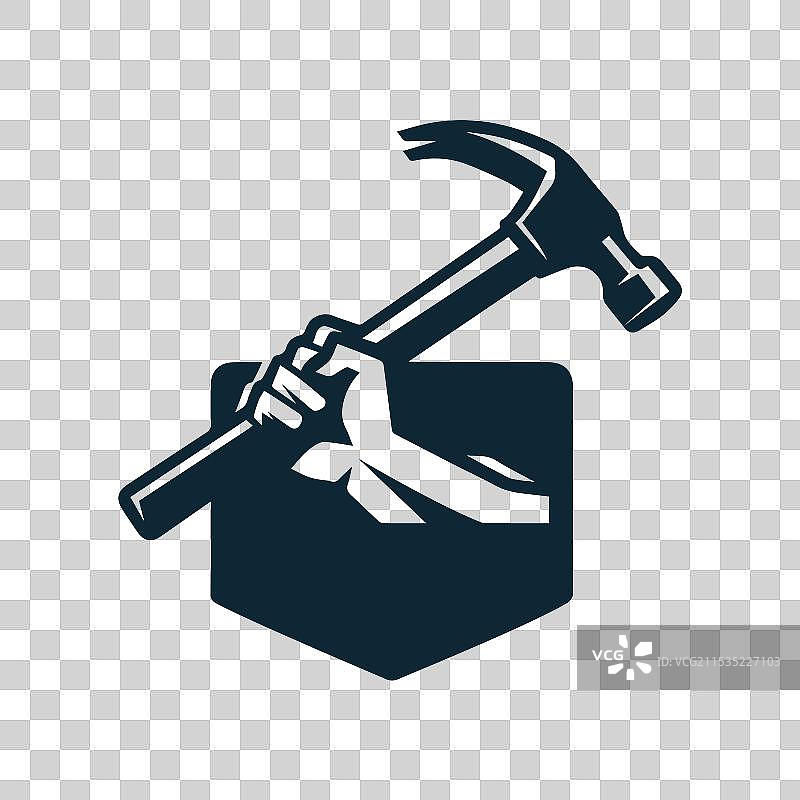 强壮的手握着锤子的建筑图标图片素材