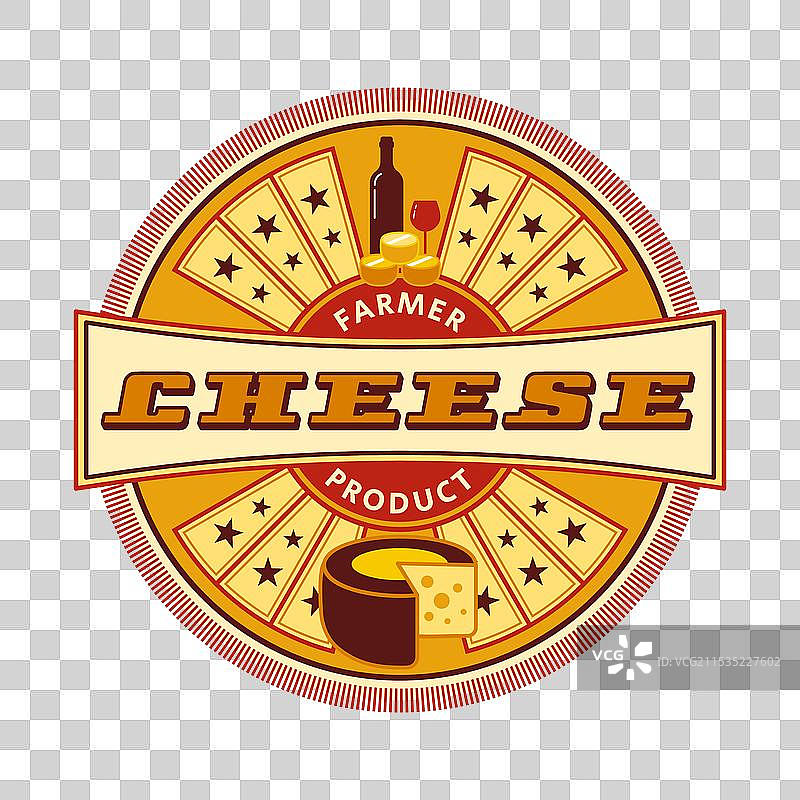 带有奶酪图标的圆形标签模板图片素材