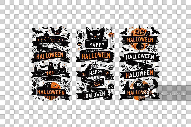 一组万圣节主题的横幅在白色背景上图片素材