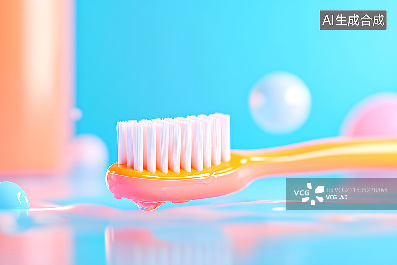 【AI数字艺术】蓝色背景上的牙刷三维渲染图片素材