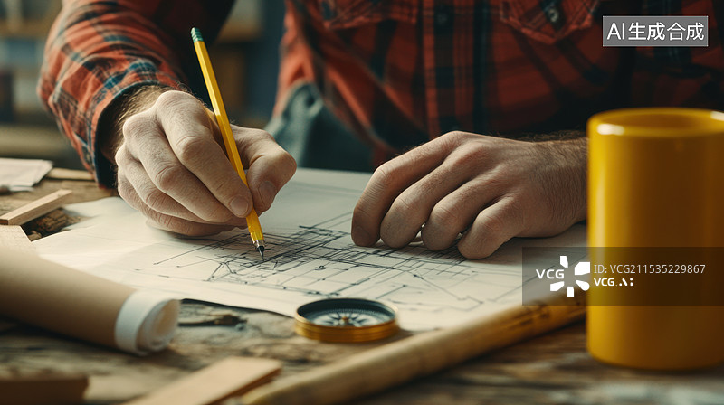 【AI数字艺术】建筑设计师制作图纸图片素材