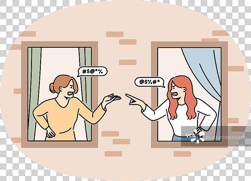 愤怒的女性邻居在窗户里争吵图片素材