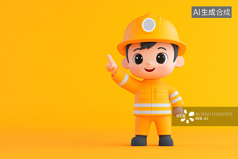 【AI数字艺术】3D卡通消防员的三维渲染插图图片素材