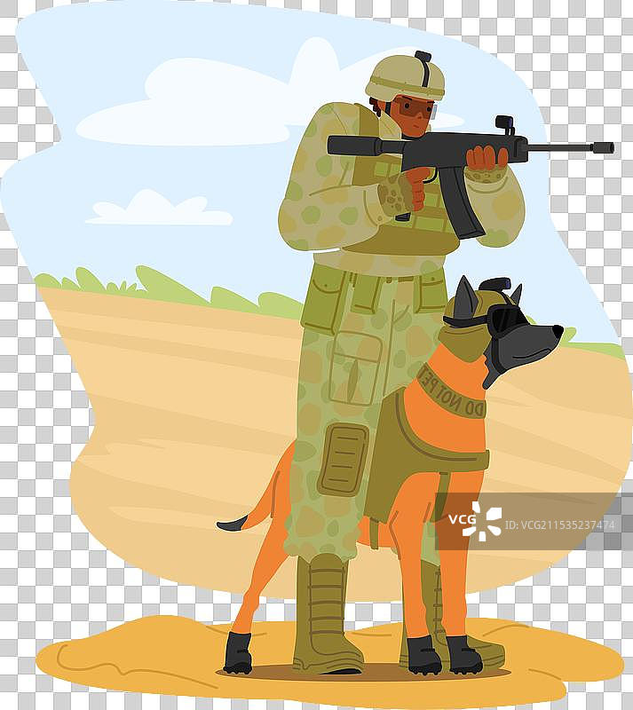 坚韧的士兵与忠诚的狗相伴图片素材