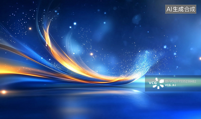 【AI数字艺术】抽象深蓝色背景、金色和蓝色的螺旋形图案，未来主义感，象征着财富、高贵与科技图片素材