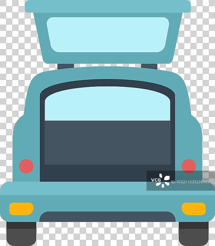 复古汽车的后备箱打开，上面放着行李，准备出发。图片素材