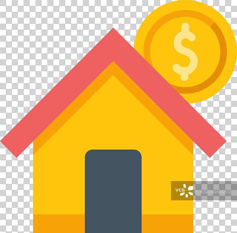 金色硬币漂浮在黄色房子上方图片素材