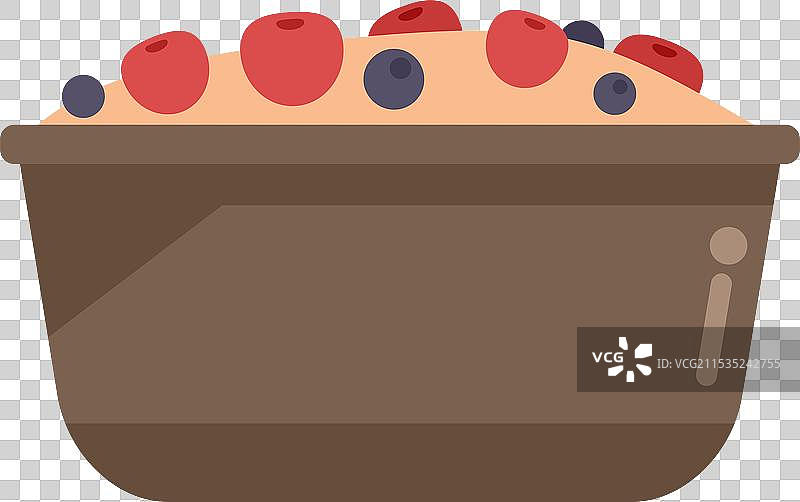 美味的浆果派在棕色烤盘中烘焙。图片素材