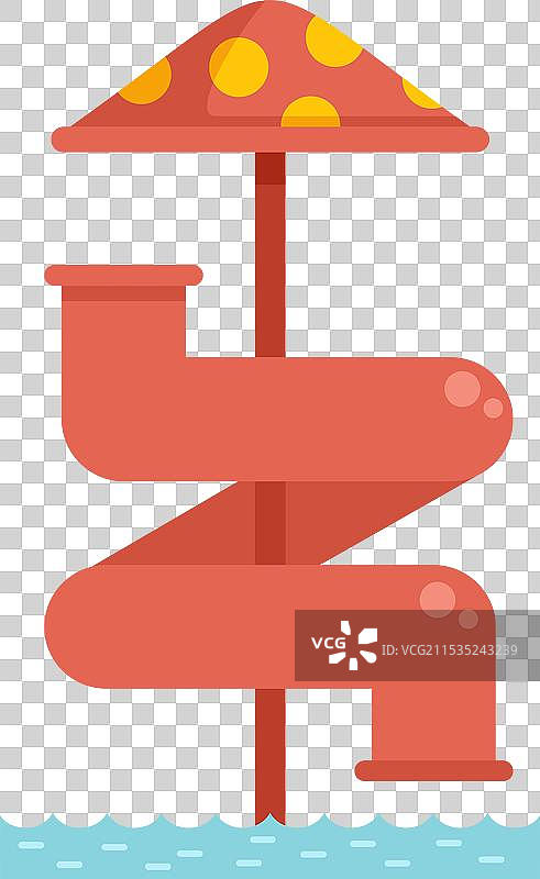 红色水滑梯配有蘑菇伞通向图片素材