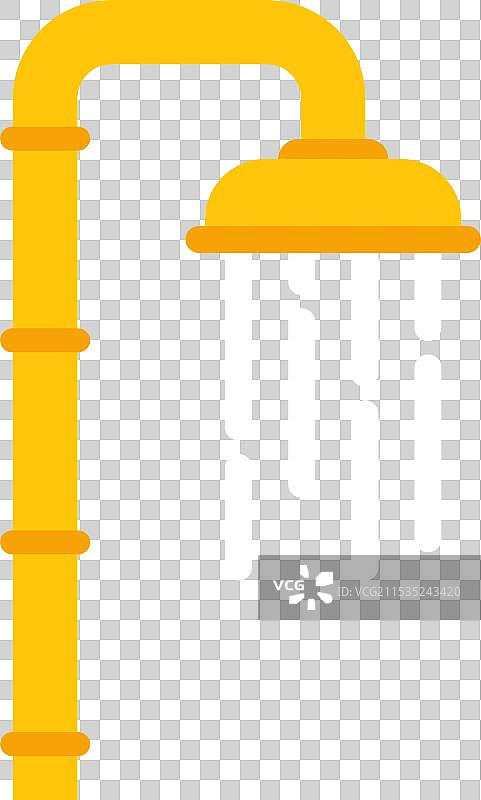 黄色淋浴头喷洒水滴图片素材