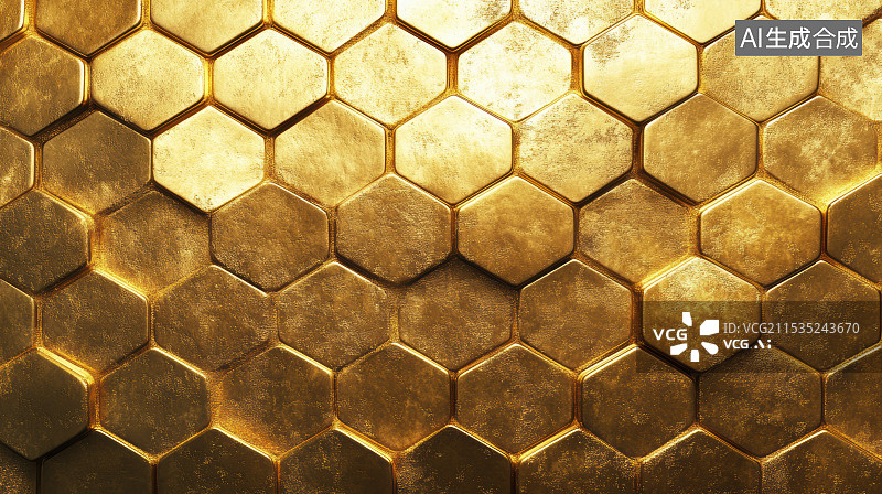 【AI数字艺术】蜂窝状黄铜金属背景图片素材