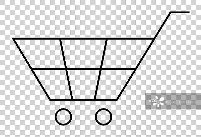 简单线条艺术风格的购物车，带有轮子和图片素材