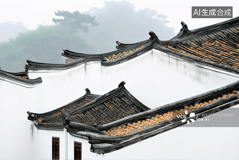 【AI数字艺术】中国江南徽派建筑马头墙图片素材