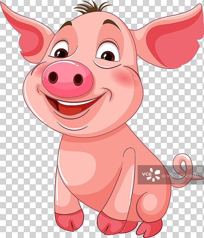 一只快乐的粉色猪在图形中微笑图片素材