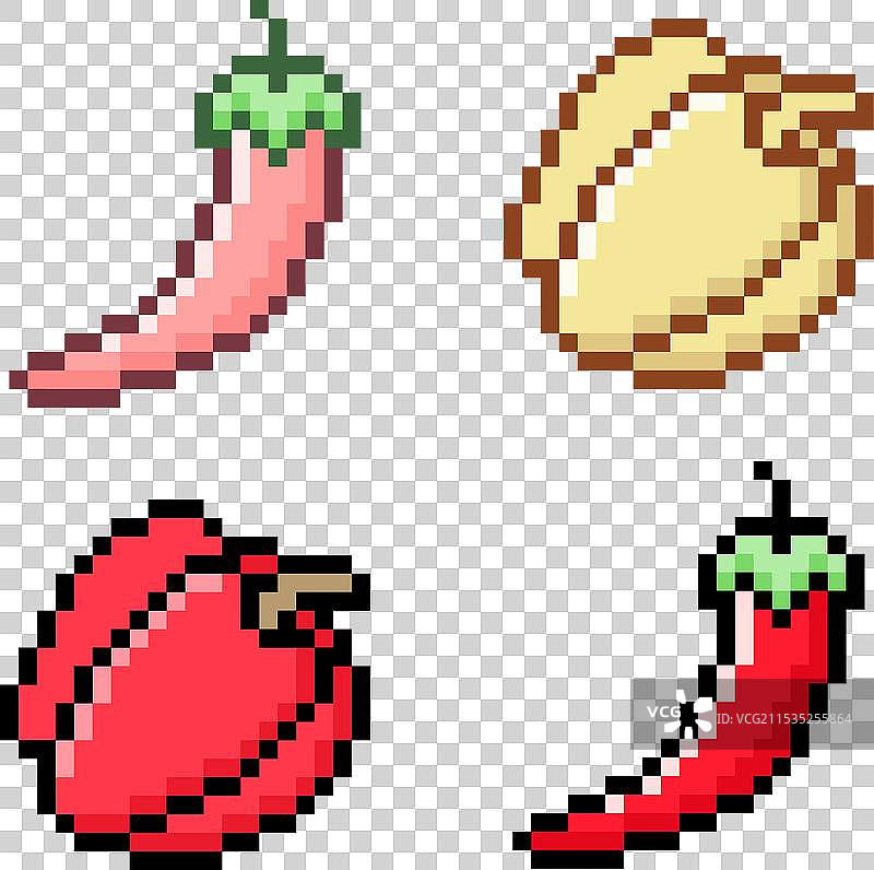 8位像素的辣椒和甜椒蔬菜图片素材