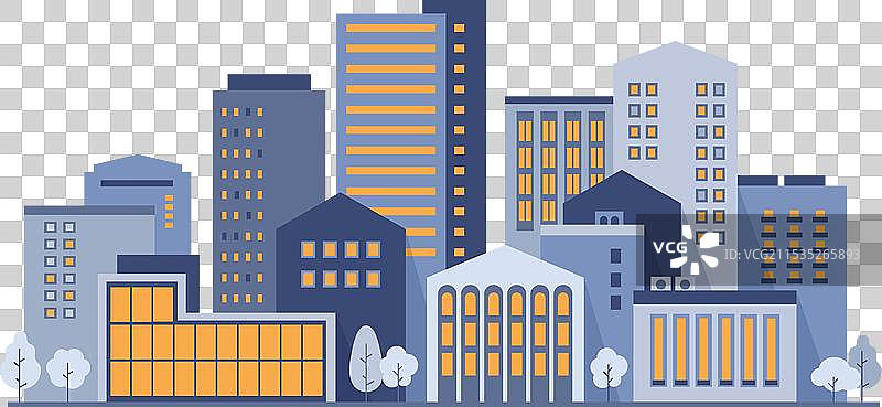 城市建筑中照亮的窗户与能源图片素材