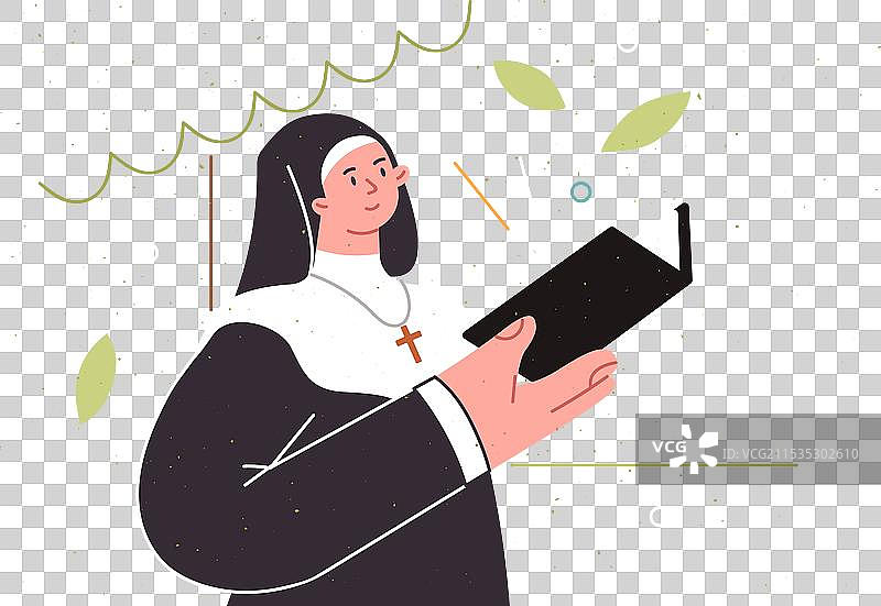 女牧师阅读宗教文献或古籍图片素材