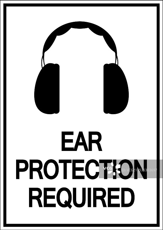 注意：需要佩戴耳保护的标志，背景为白色图片素材