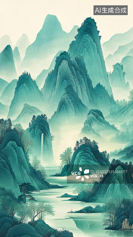 【AI数字艺术】国风山水画图片素材