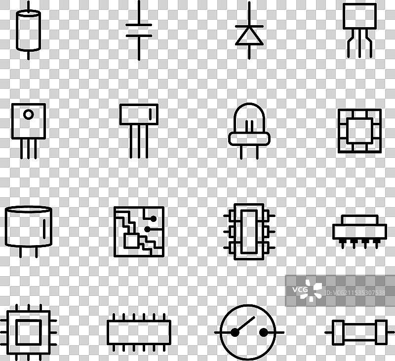 电子元件计算机黑色线条图标集图片素材
