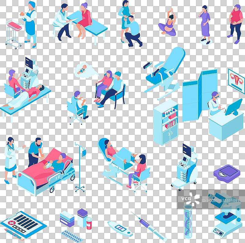 妇科等距图标集合图片素材