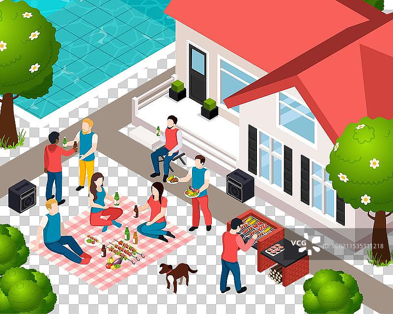 烧烤炉野餐等距构图图片素材