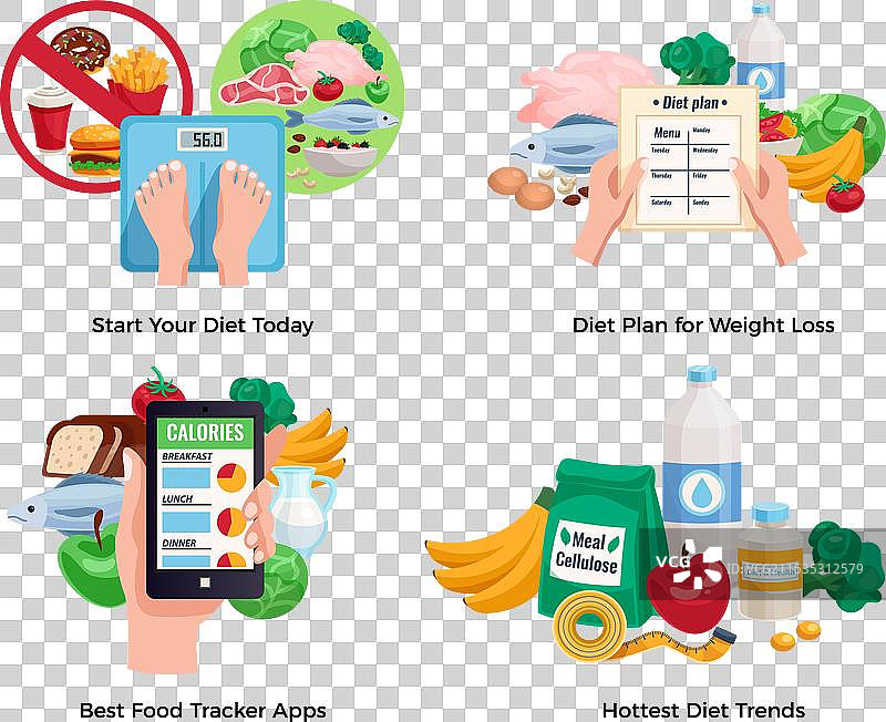 减肥饮食2x2设计概念图片素材